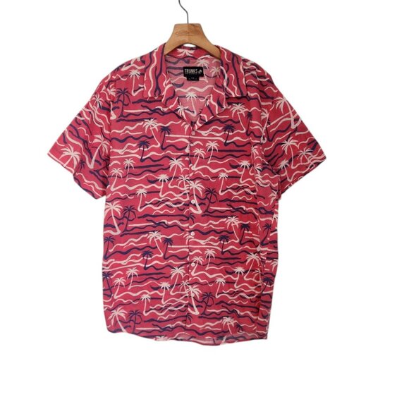 Trunks Surf and Swim Hawaiian Shirt Pink Tropical Palm Trees Beach Mens Large - Picture 1 of 10